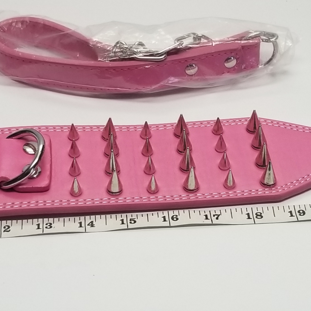 Heavy-Duty 4-Row Spiked Pink Dog Collar – XL / XXL – Punk Goth Style - Picture 5 of 9